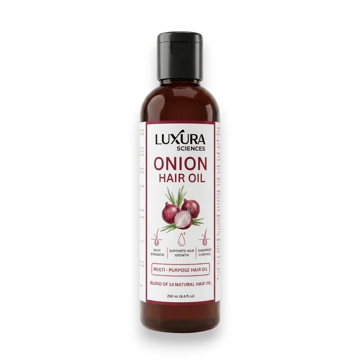 Luxura Sciences Organic Onion Oil | Controls Hair Loss, Dandruff, & Helps with Growth | Infused with 14 Essential Oils for Strong Roots | Sulfate-Free