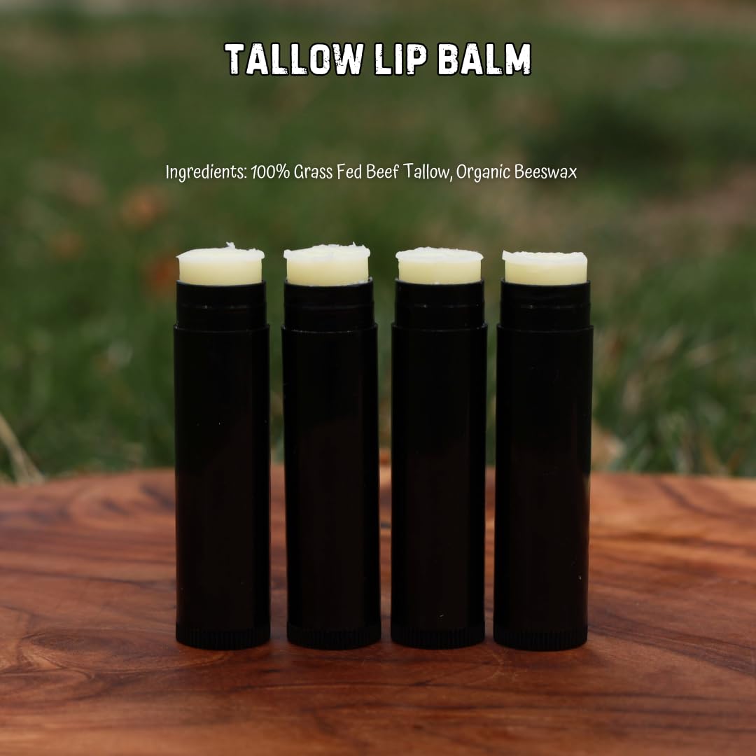 Beef Tallow Lip Balm 100% Grass Fed & Organic, Animal Based Skincare, Carnivore Beauty, Natural Hydrating (4 Pack), Black Beauty and Personal Care Natural Organic Storefront