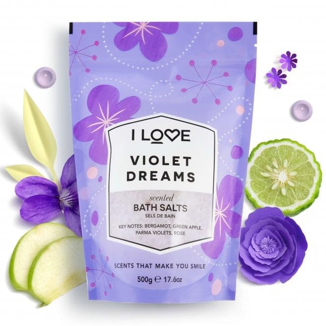 I LOVE Violet Dreams Bath Salts - Calming Bath Soak with Violet and Rose Fragrance - Relaxing Bath Salts for Sleep - Skin-Softening Formula - 17.6 oz Beauty and Personal Care I LOVE