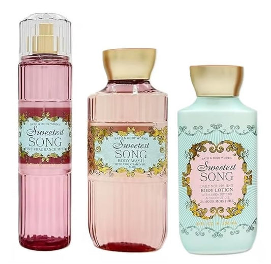 Bath and Body Works Sweetest Song 3 Piece Body Care Set - Mist, Shower Gel, and Body Lotion - Full Size Beauty and Personal Care Bath & Body Works