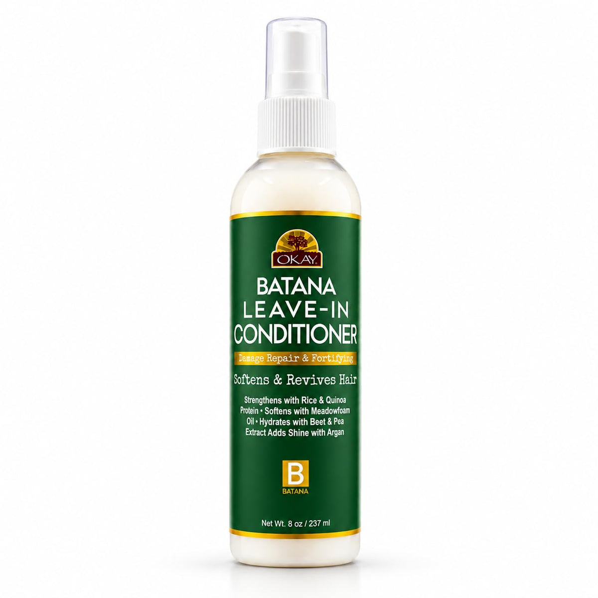 OKAY Batana Leave-In Detangler Conditioning Spray 8 oz - Hydrating Hair Detangler with Batana Oil, Quinoa & Meadowfoam - Lightweight Leave-In