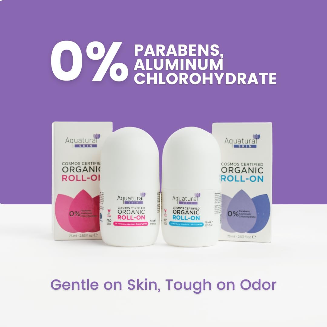 Aquatural Organic Deodorant Women & Men Roll On, Natural Formula for Sensitive Skin, Long-Lasting Odor Protection 2.53 Fl Oz Pack of 2, Rose Vanilla Beauty and Personal Care Aquatural