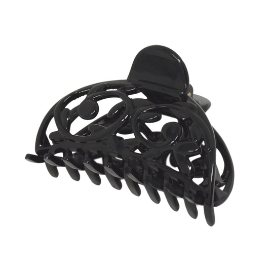 Parcelona French Jardin Black Medium Covered Spring Celluloid Jaw Hair Claw Clip Clamp Clutcher Beauty & Personal Care Parcelona