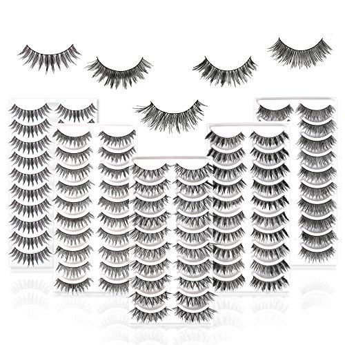 50 Pairs 5 Styles MUSELASH False eyelashes set professional 100% Handmade natural, glamorous, demi wispies, volume multipacks, cotton band, 10 Pairs Beauty & Personal Care MUSELASH