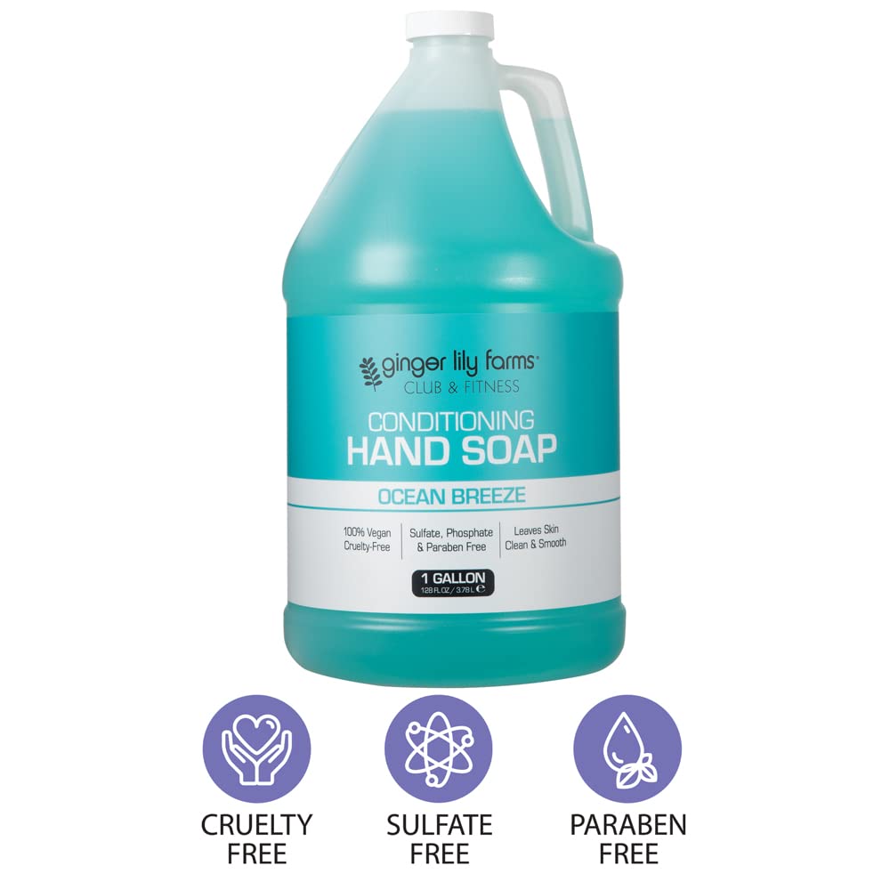 Ginger Lily Farms Club & Fitness Conditioning Liquid Hand Soap Refill, 100% Vegan & Cruelty-Free, Ocean Breeze Scent, 1 Gallon (128 fl oz) Beauty & Personal Care Ginger Lily Farms
