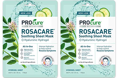 PROcure Rosacare Soothing Sheet Face Mask with Hyaluronic Hydrogel for Rosacea Symptoms, 2 Masks Beauty & Personal Care PROcure