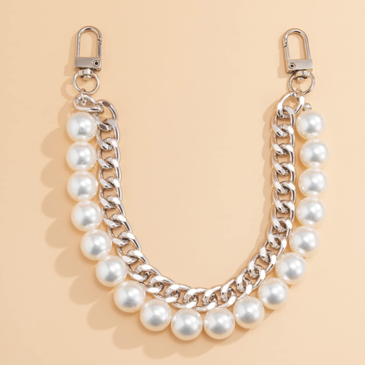 Xerling Short Pearl Bead Purse Handle Chain Heavy Chunky Cuban Handbag Chain Purse Replacement Strap Layered Bag Decoration Accessories Women (Silver) Beauty & Personal Care Xerling