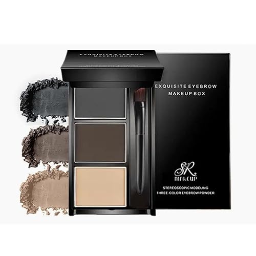 Eyebrow powder three-color brow disc waterproof eyebrow powder eyebrow makeup kit eyebrow filler to shape natural eyebrows (03# Skin color, brown Beauty & Personal Care UOCK