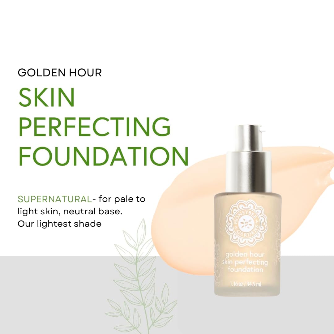 Honeybee Gardens Golden Hour Foundation In Supernatural, Neutral Light Tone, Skin-Perfecting, Luminous Finish, Vegan, 34.5ml Beauty & Personal Care Honeybee Gardens
