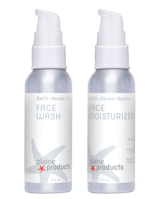 Eco-Friendly Face Wash and Face Moisturizer Set - Sensitive Skin, 2.7 oz (Refillable Bottle with Pump) Beauty & Personal Care Plaine Products