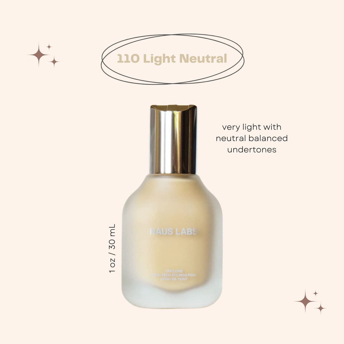 HAUS LABS BY LADY GAGA Triclone Skin Tech Medium Coverage Foundation with Fermented Arnica 110 Light Neutral Beauty & Personal Care Haus Laboratories