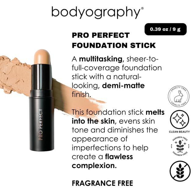 Bodyography Pro Perfect Foundation Stick - Demi-Matte Finish with A Natural Look - Enhancer for Concealing, Highlighting, and Contouring - Vitamin C Beauty & Personal Care Bodyography