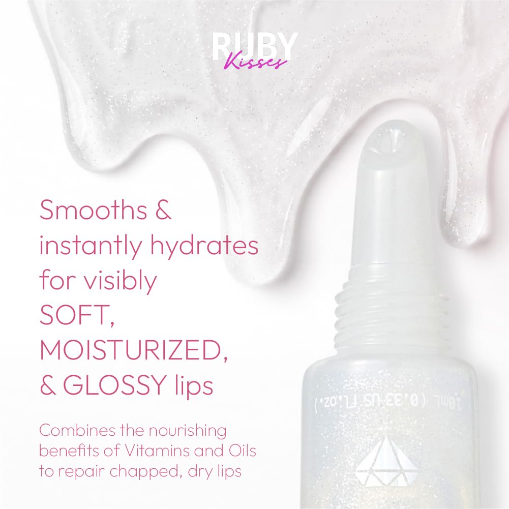 Ruby Kisses Hydrating Lip Oil Treatment Gloss with Mint Oil & Diamond Shimmer (3 Pack), Moisturizing Natural Shine Lip Care Protects & Heals with Beauty & Personal Care Ruby Kisses