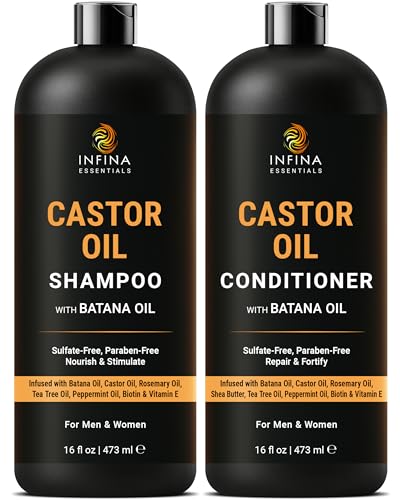 INFINA ESSENTIALS Castor Oil Shampoo and Conditioner Set | 16 fl oz Each | with Batana Oil | Strengthening, Thickening & Hydrating Formula | Supports Beauty & Personal Care INFINA ESSENTIALS