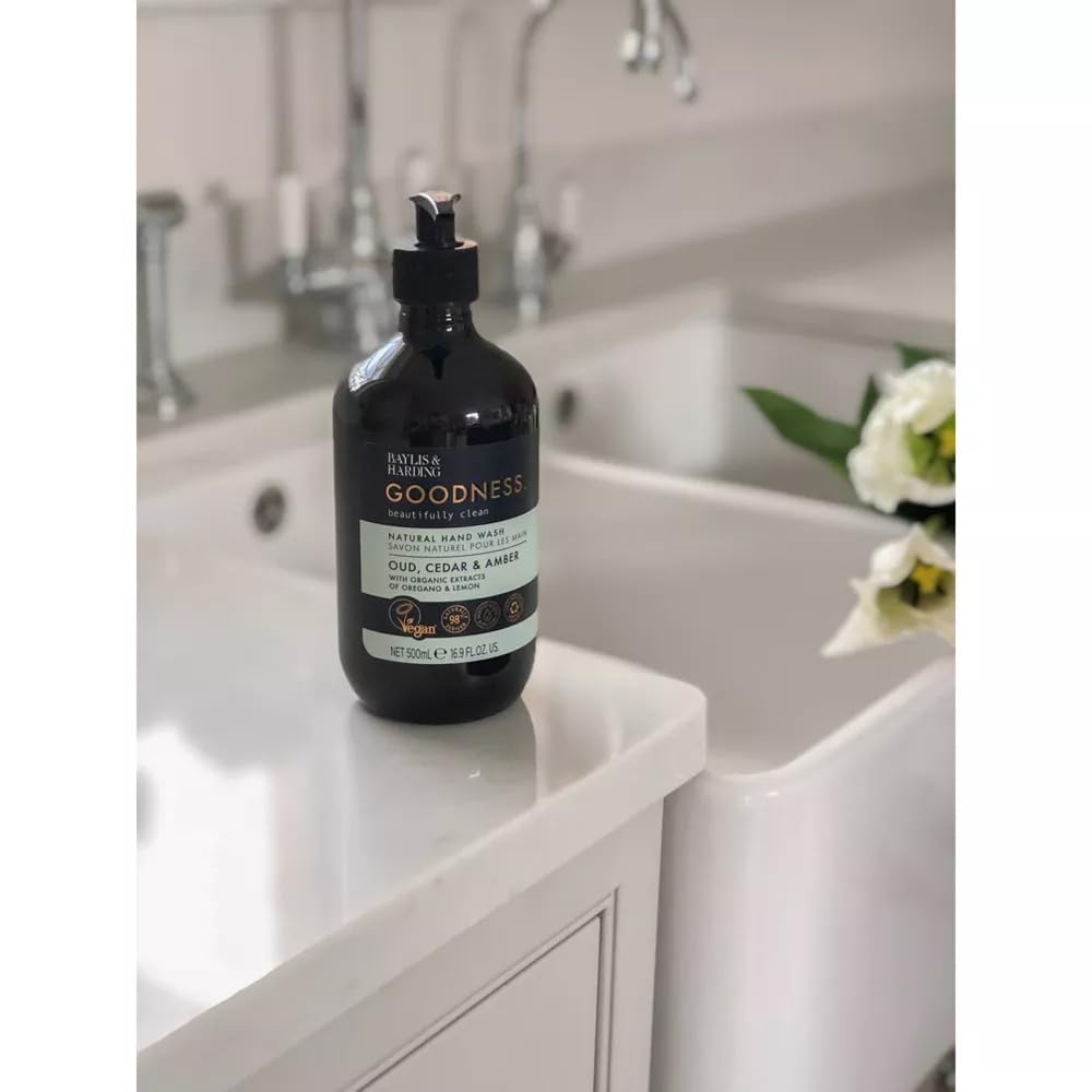 Baylis & Harding Liquid Hand Soap Wash with Dispenser, Goodness, Oud Cedar & Amber, 16.9oz/500ml Beauty & Personal Care Baylis & Harding