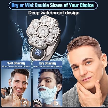 9D Head Shavers for Bald Men, Electric Razor for Men to Shave Fast with LED Display, Cordless Rechargeable, IPX7 Waterproof Wet/Dry Rotary Shaver Kit Beauty and Personal Care Softula