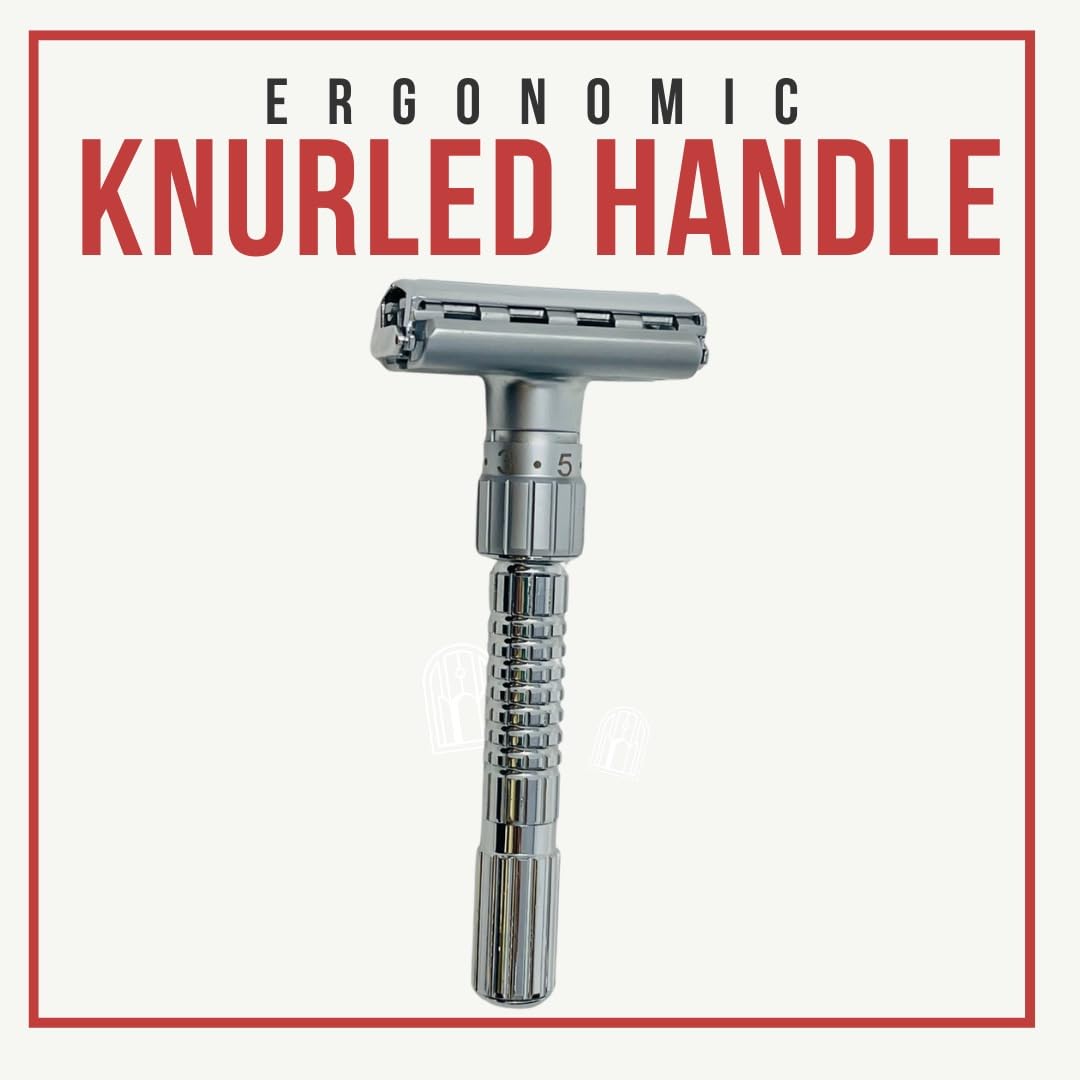 G.B.S Adjustable Double Edge Butterfly Razor Stainless Steel Knurled Handle Ergonomic Non Slip Grip Beauty and Personal Care G.B.S