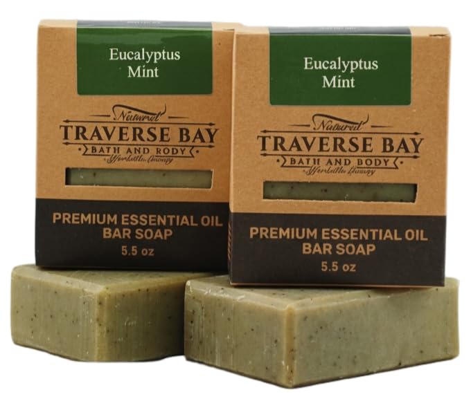 Traverse Bay Bath and Body Eucalyptus Mint Natural Cold Process Soap, Essential Oil Based, Cooling Eucalyptus and Peppermint, 2 Bars, 11+ oz Beauty & Personal Care Traverse Bay Bath and Body