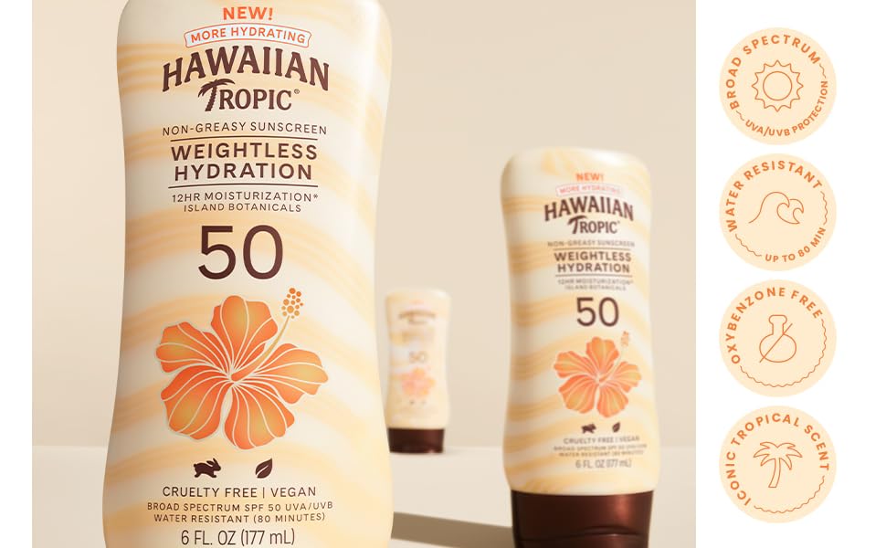 Hawaiian Tropic Sheer Touch Ultra Radiance Lotion Sunscreen SPF 50, 8 Fl Oz Twin Pack, Hawaiian Tropic Sunscreen SPF 50, Sunblock, Oxybenzone Free Beauty & Personal Care Hawaiian Tropic