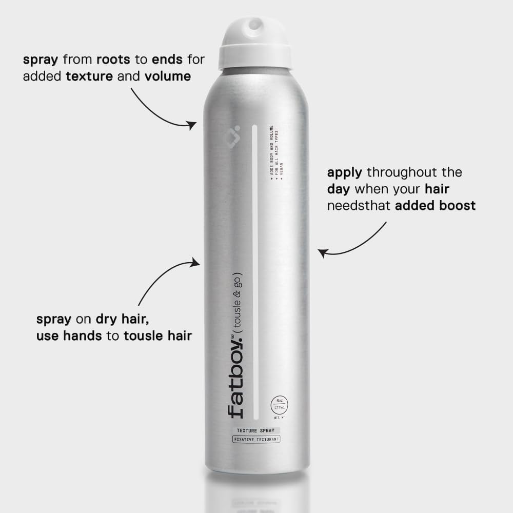 Fatboy Tousle & Go Hair Spray with Aloe Vera & Sunflower Seed Extract, Lightweight Hold Hair Texture Spray for Volume, Tousled Finish, Hair Care Beauty & Personal Care Fatboy Hair