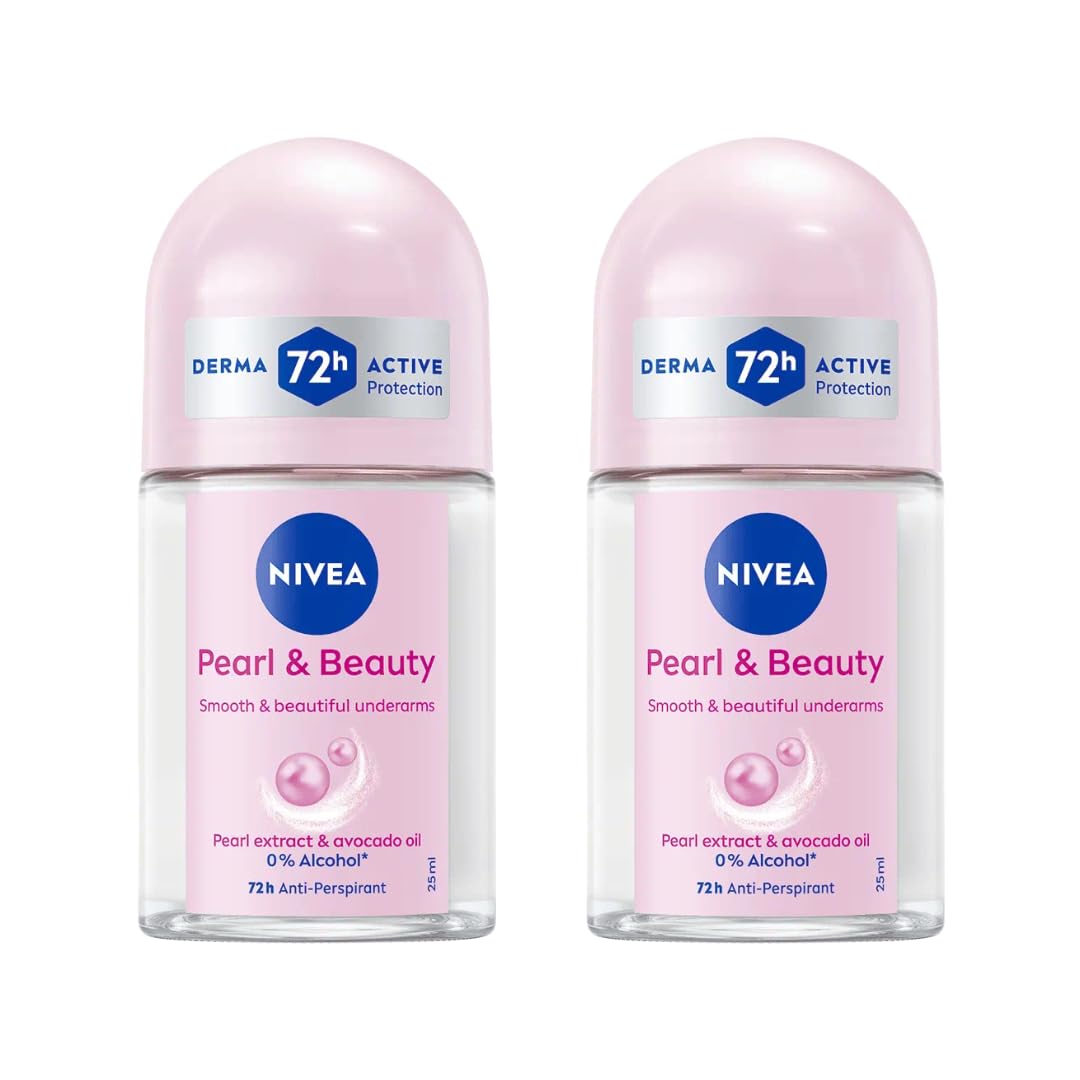 NIVEA Pearl & Beauty Roll On Deodorant 25ml - Long Lasting 72 Hour Odor & Sweat Protection with Pearl Extracts - Alcohol Free Formula for Soft Fresh Beauty and Personal Care NIVEA
