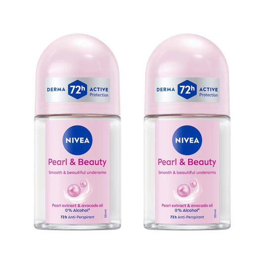 NIVEA Pearl & Beauty Roll On Deodorant 25ml - Long Lasting 72 Hour Odor & Sweat Protection with Pearl Extracts - Alcohol Free Formula for Soft Fresh Beauty and Personal Care NIVEA