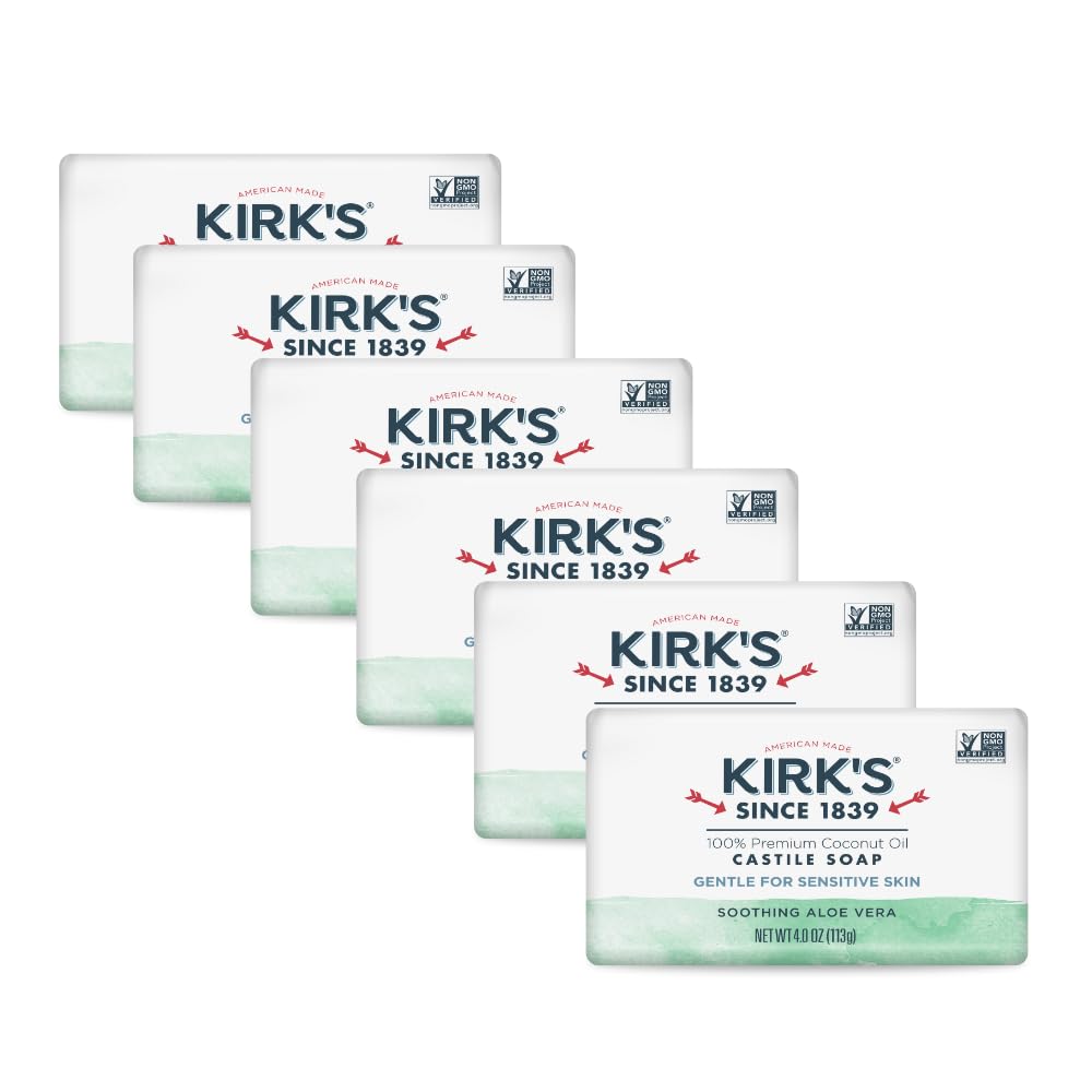 Kirk's Castile Bar Soap, Aloe Vera - Clinically Tested, Safe for Sensitive Skin with Coconut Oil, Vegan and Non-GMO - 4 oz Bars, 6 Pack Beauty & Personal Care Kirk's