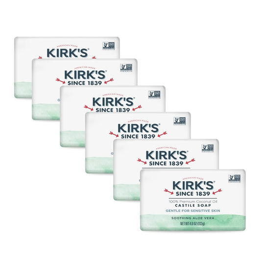 Kirk's Castile Bar Soap, Aloe Vera - Clinically Tested, Safe for Sensitive Skin with Coconut Oil, Vegan and Non-GMO - 4 oz Bars, 6 Pack Beauty & Personal Care Kirk's