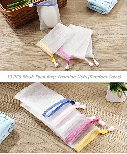 FULINJOY 10 PCS Exfoliating Mesh Soap Saver Pouch Bag Sack, Face Cleansing Foaming Nets, White Pouch with Drawstring (Color Random) Beauty & Personal Care FULINJOY