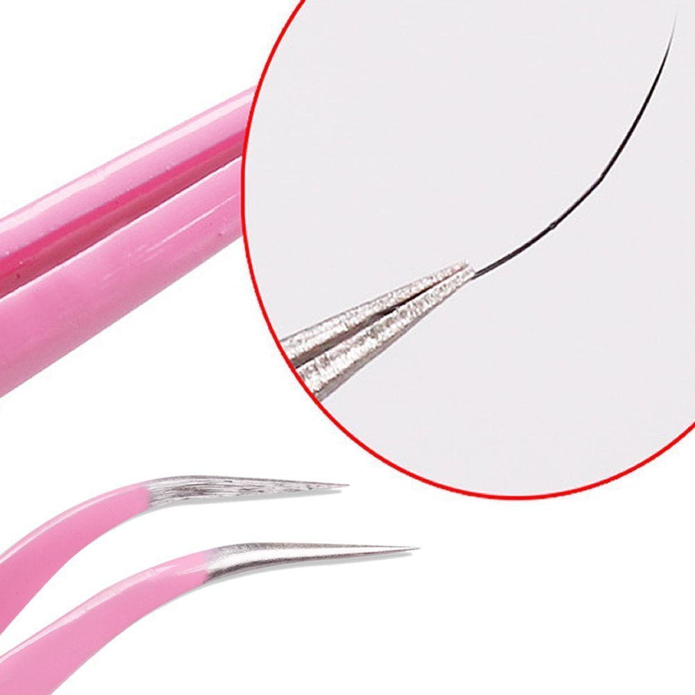 AKOAK 2 Pieces Stainless Steel Tweezers for Eyelash Extension - Straight and Curved Tip Tweezers - Pink Beauty and Personal Care AKOAK