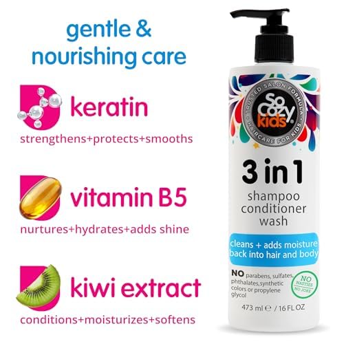 SO COZY Kids Shampoo, Conditioner & Body Wash, Gentle 3-in-1, 10.5 Fl Oz