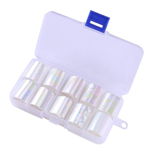 WOKOTO 10 Rolls White Pearl Color Holographic Nail Art Foil Transfer Roll Set Mix-Pattern Stickers Nails Transfer Decals Wraps Kit(1.0inchs*39.4inchs Beauty & Personal Care WOKOTO