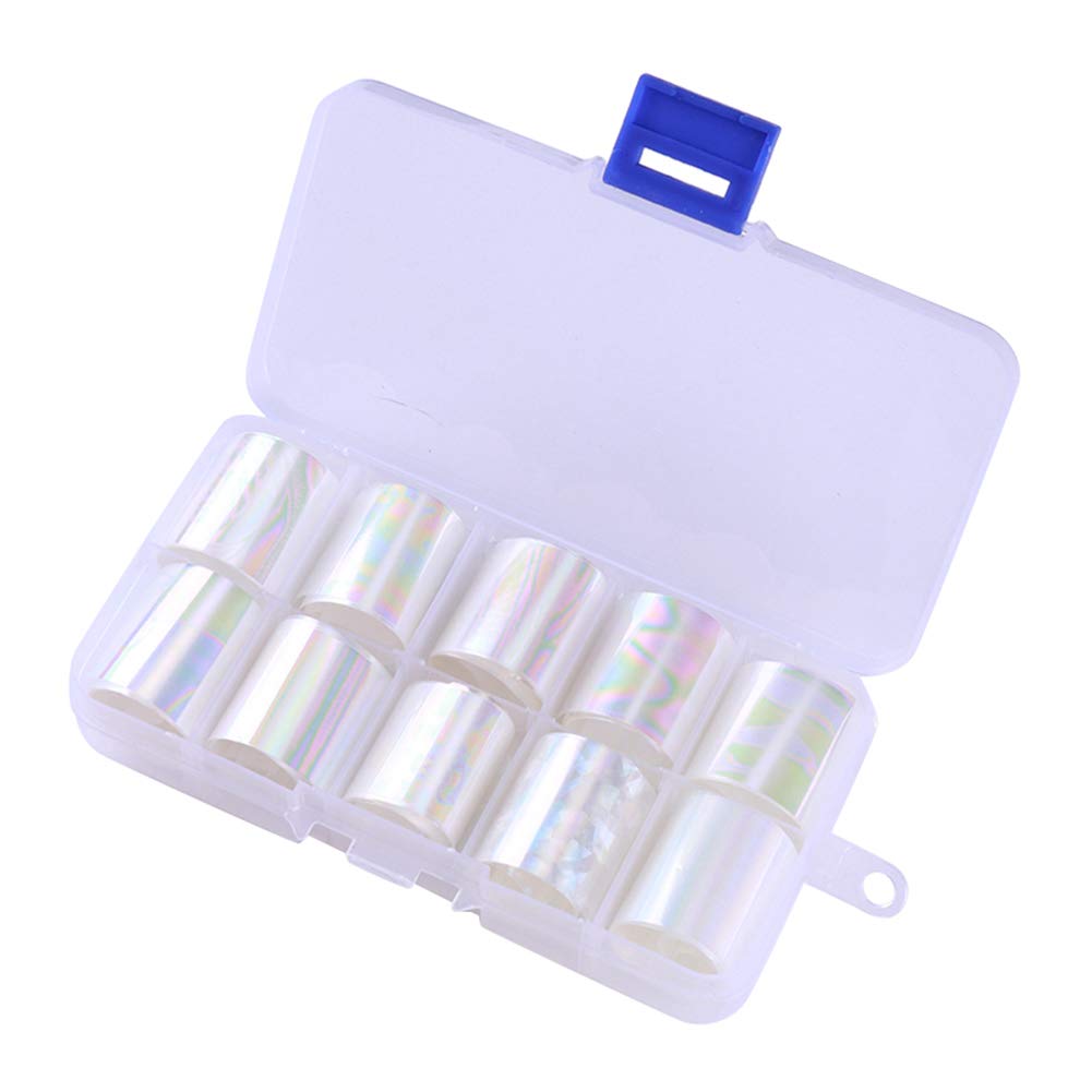 WOKOTO 10 Rolls White Pearl Color Holographic Nail Art Foil Transfer Roll Set Mix-Pattern Stickers Nails Transfer Decals Wraps Kit(1.0inchs*39.4inchs Beauty & Personal Care WOKOTO