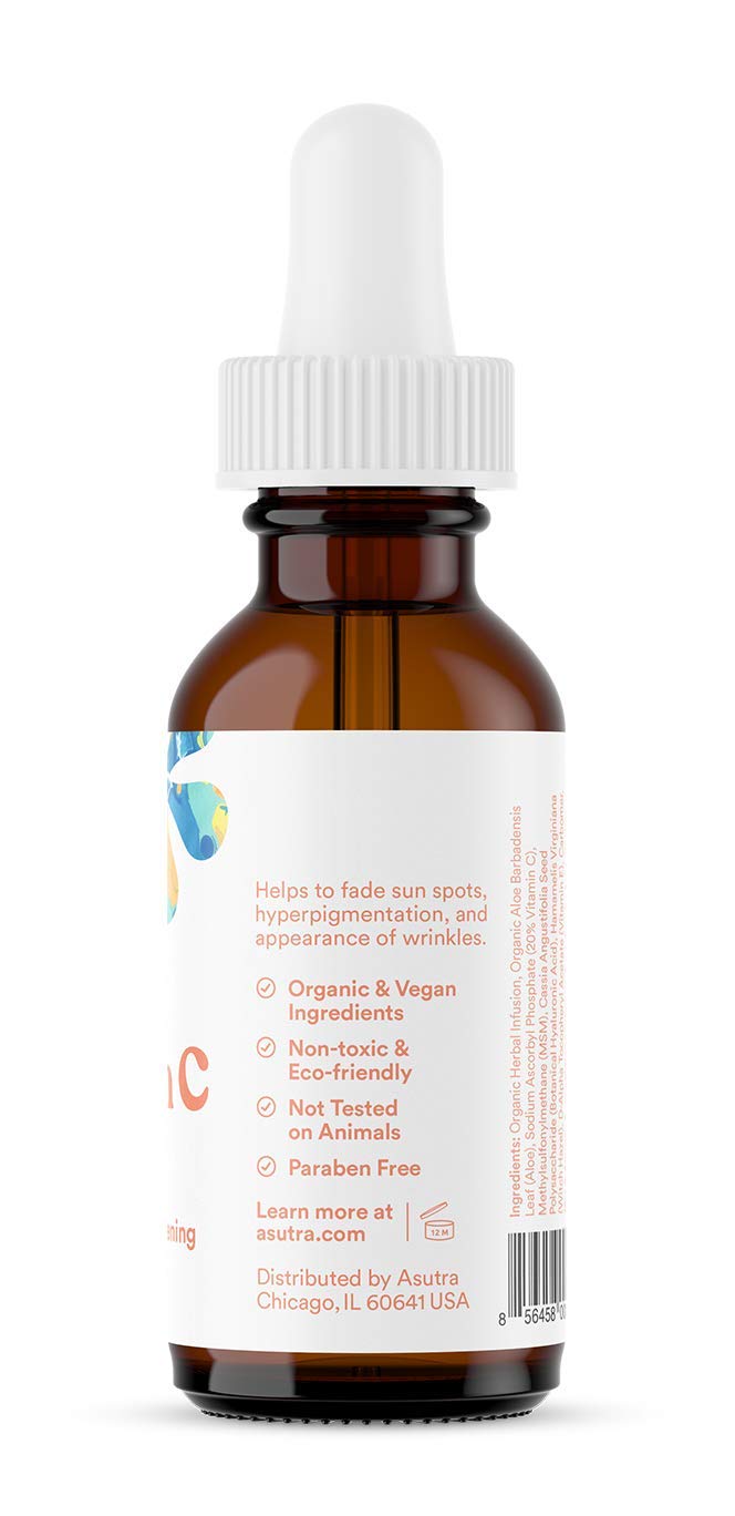 ASUTRA 20% Vitamin C Serum, 1 fl oz - Ferulic & Hyaluronic Acid, Vitamin E, Aloe, Jojoba, Brightening Face Serum Beauty & Personal Care ASUTRA