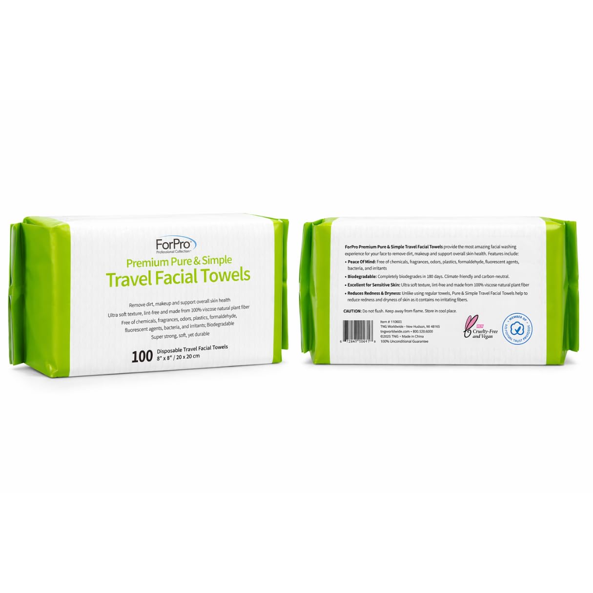 ForPro Travel Size Disposable Face Towels, 8"x8" Compact Dry Wipes, Ultra Soft Lint-Free Viscose Makeup Remover Pads for Sensitive Skin Beauty & Personal Care ForPro Professional Collection