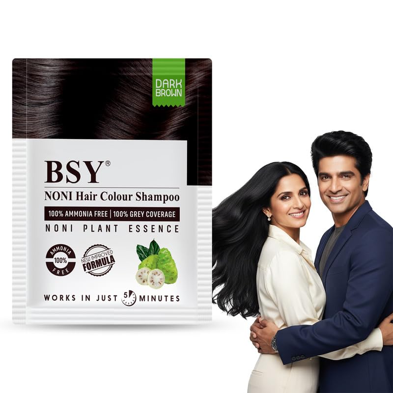 BSY Noni Dark Brown Hair Color Shampoo, Hair Dye, Hair Color Shampoo, 20mlx10 Sachets (Dark Brown, 20mlx10) Beauty & Personal Care BSY Noni Black Hair Magic