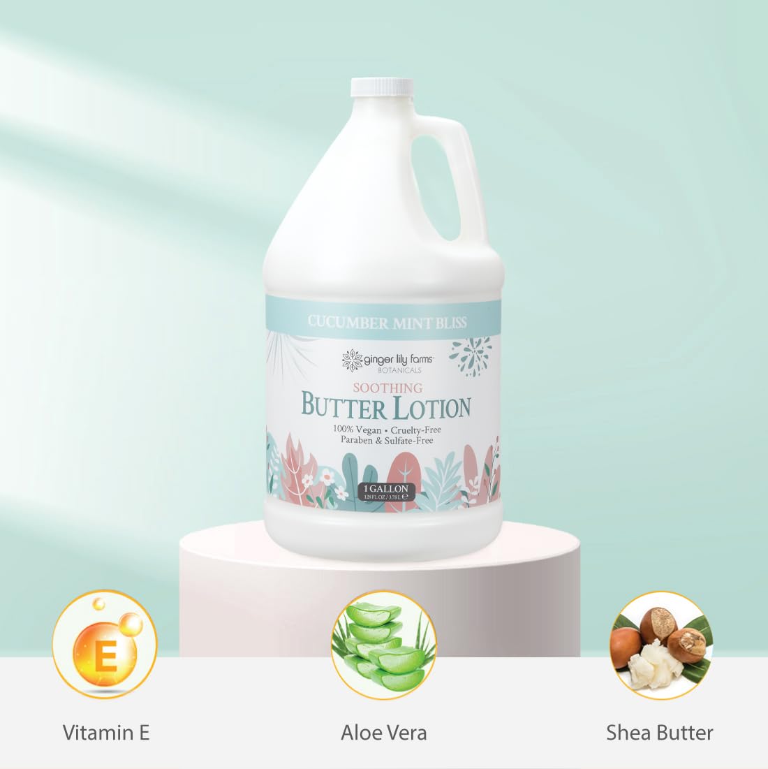 Ginger Lily Farms Botanicals Soothing Butter Lotion for Dry Skin, 100% Vegan & Cruelty-Free, Cucumber Mint Bliss Scent, 1 Gallon (128 fl oz) Refill Beauty & Personal Care Ginger Lily Farms