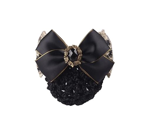 1PCS Lace Ribbon Bowknot Rhinestone Snood Net Elastic Hair Clip Barrette Bun Cover Black Beauty & Personal Care Elandy
