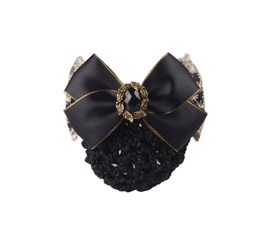 1PCS Lace Ribbon Bowknot Rhinestone Snood Net Elastic Hair Clip Barrette Bun Cover Black Beauty & Personal Care Elandy