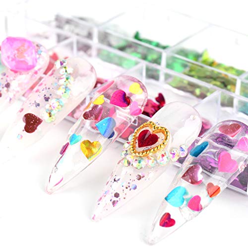 Heart Nail Art Glitter Sequins Heart Valentines Nail Art Sticker Decals Laser Love Heart Glitter Flakes for Manicure Make Up DIY Nail Decoration Beauty & Personal Care CHANGAR