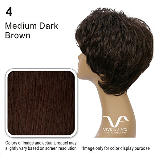 Vivica A. Fox AMY-V, Heat Resistant Fiber, Pure Comfort Cap, Layered Short Pixie Style with Tapered Back, Full Wig (4 Medium Dark Brown)