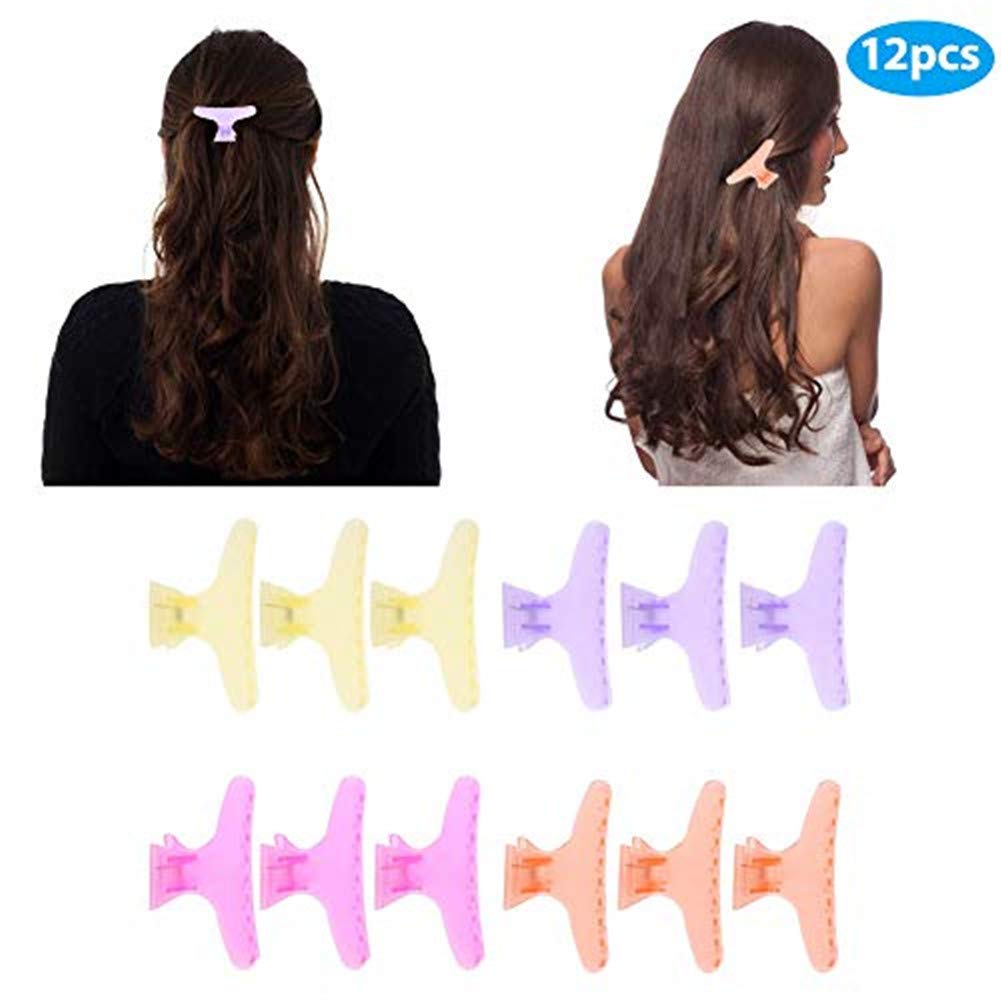 Sonew 12Pcs / Set Colorful Hair Clips Lovely Butterfly Holding Hair Hold Clip Hair Section Claw Clamps Hairdressing Tool(Clear) Beauty & Personal Care Sonew