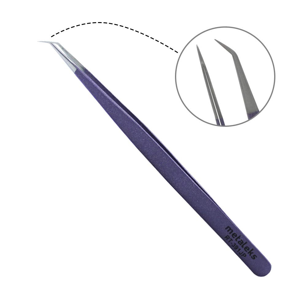 Tweezers for Eyelash Extension - Long 45° Angular Tip Tweezers - Hand Crafted Surgical Stainless Steel Precision Tweezers ( Metallic Pink Powder Beauty and Personal Care metaleks
