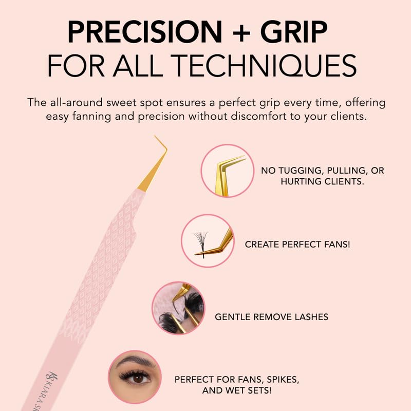 KIARA SKY LASH Tweezer for Eyelash Extensions - Precision Fiber Tip Grip - Volume, Mega Volume, and Lash Removal Fills - Comfortable Ergonomic Design Beauty and Personal Care KIARA SKY
