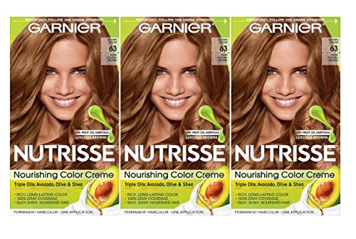 Garnier, Nutrisse Nourishing Hair Color Creme Packaging May Vary, 63 Light Golden Brown (Brown Sugar), 3 Count
