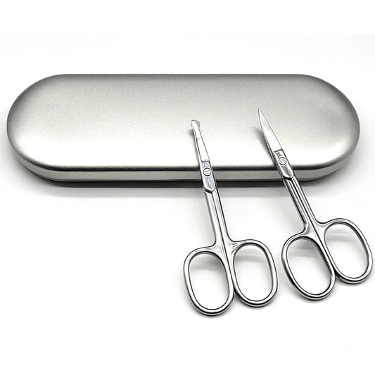 Stainless Steel Groming Scissors Pack of 2 with Travel Case - Eyebrow, Nose Hair, Mustache, Beard, Eyelashes, Ear Trimming Kit & Rounded Tip Facial Beauty and Personal Care GREIGHT BRAND PRODUCTS