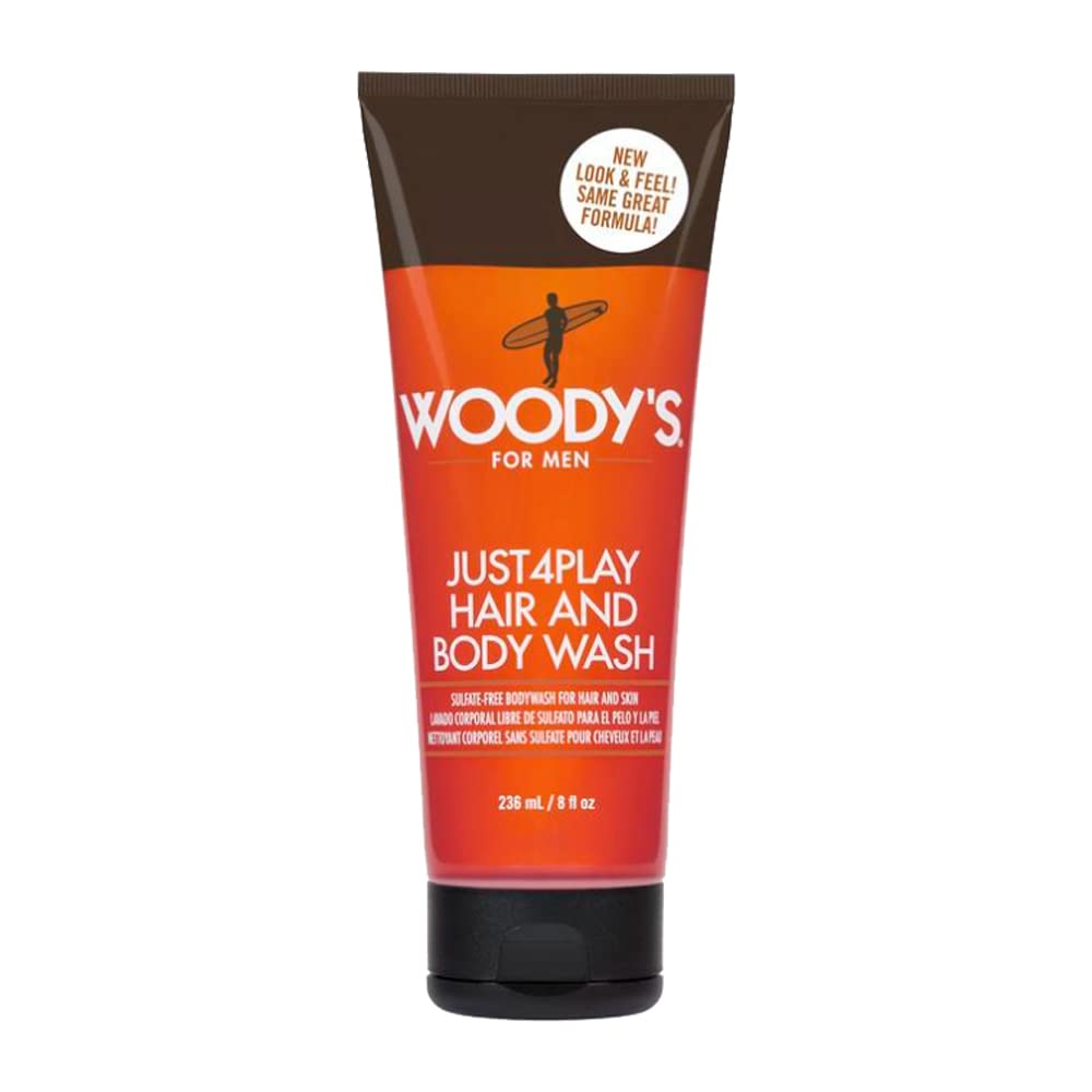 Woody's Just4Play Hair and Body Wash for Men - Sulfate-Free, Deep Cleansing, Hydrating, Fresh Scent, All-in-One Shower Gel, 8 fl oz Beauty & Personal Care Woody's