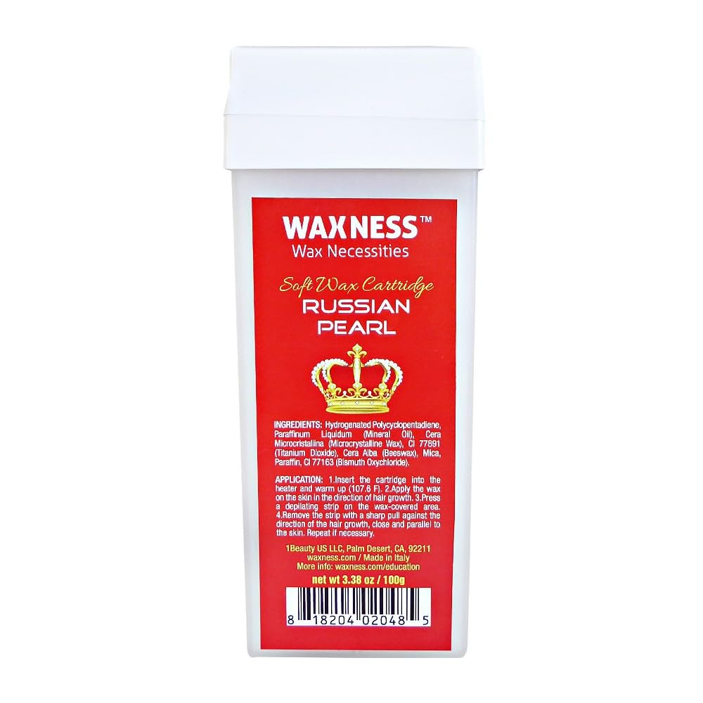 Waxness Russian Pearl Soft Wax Cartridge 3.38 oz (100 g) - Rosin-Free Soft Wax Roll-On with Creamy Texture and Skin Visibility, Professional Use Beauty and Personal Care Waxness