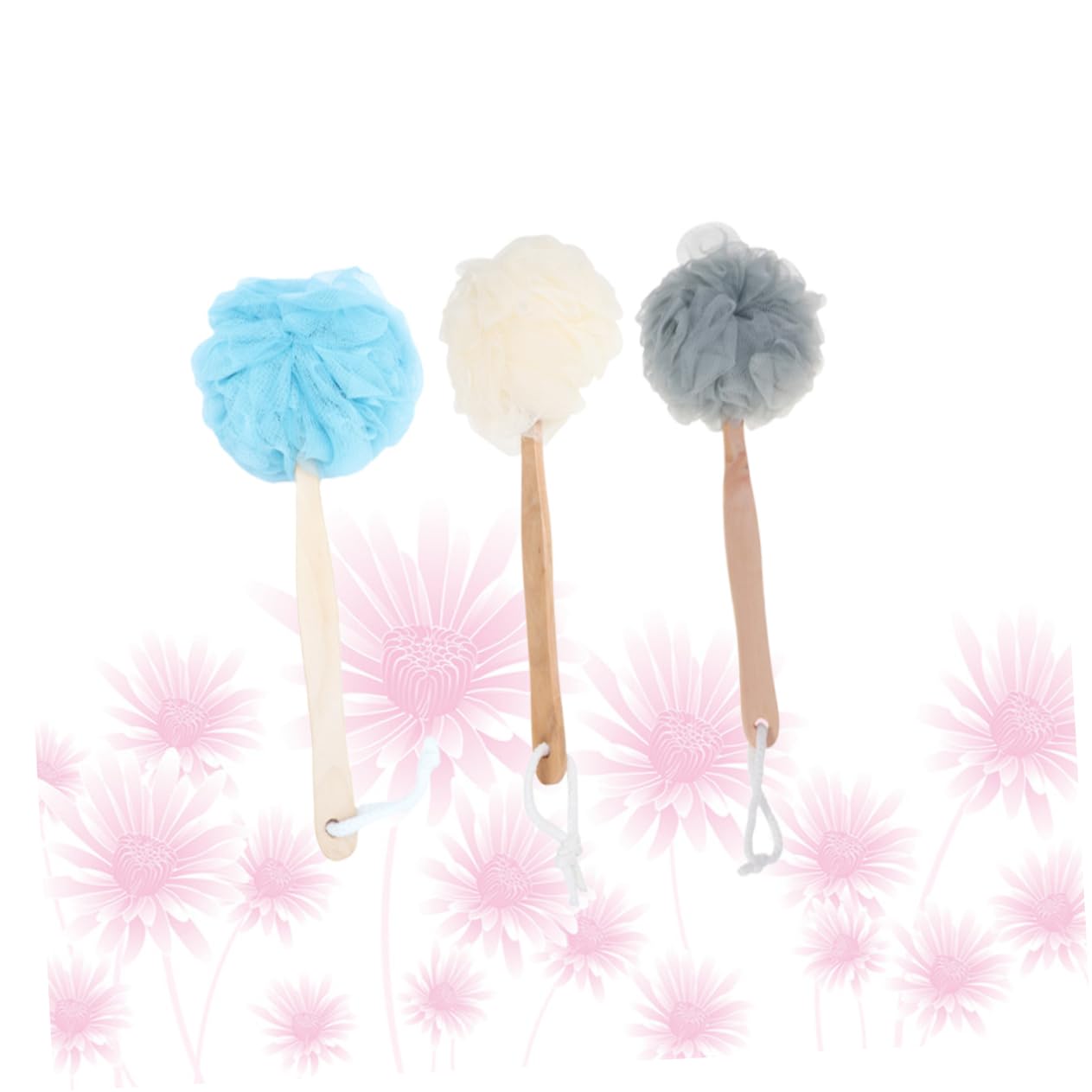 OUNONA 3Pcs Long Handle Bath Balls Scrubber Exfoliating Bath Puff for Men and Women Soft Mesh Shower Accessories for Body Cleaning and Massage Beauty and Personal Care OUNONA