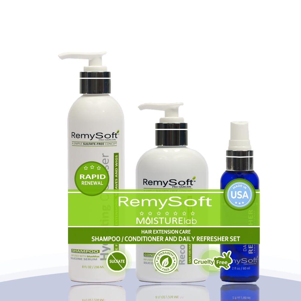 RemySoft Moisturelab Rapid Renewal System - Safe for Hair Extensions, Weaves and Wigs - Salon Formula Shampoo, Conditioner & Leave-In Conditioner Beauty & Personal Care RemySoft